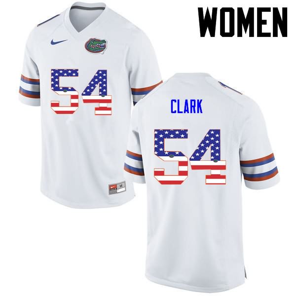 NCAA Florida Gators Khairi Clark Women's #54 USA Flag Fashion Nike White Stitched Authentic College Football Jersey EUX8464ET